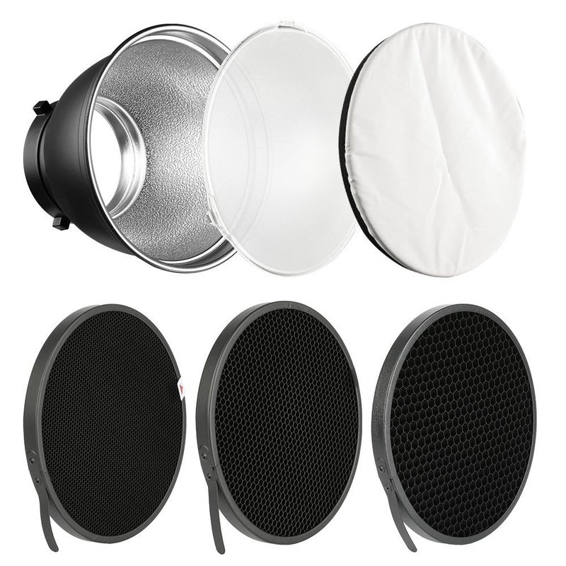 SUPON 7" Standard Reflector Lamp Shade Dish Diffuser with 20Â° /40Â°/ 60Â° Honeycomb Grid White Soft Cloth for Bowens Mount Studio Strobe Flash Light Speedlite - Image 1